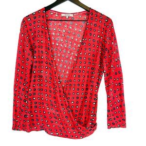 Zozo Red Polka Dot VNeck Wrap Linen Blend Top Red - S